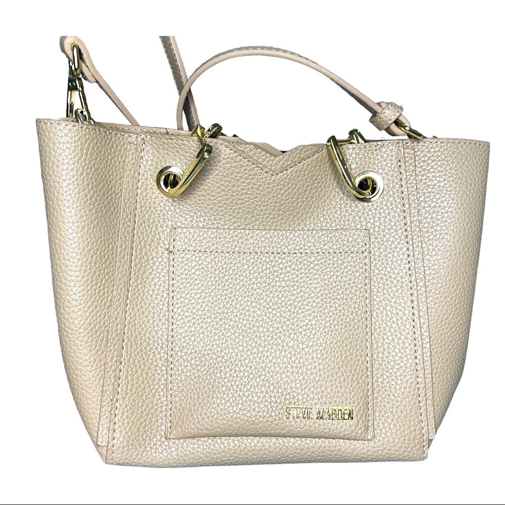 Steve Madden Crossbody Handbag Sand Bkarta Gold Nameplate Inside Snap